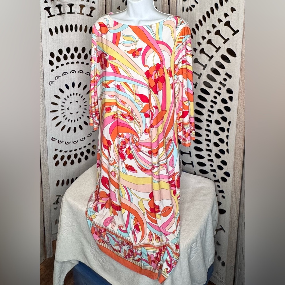 London Times Vibrant Swirl Midi Dress